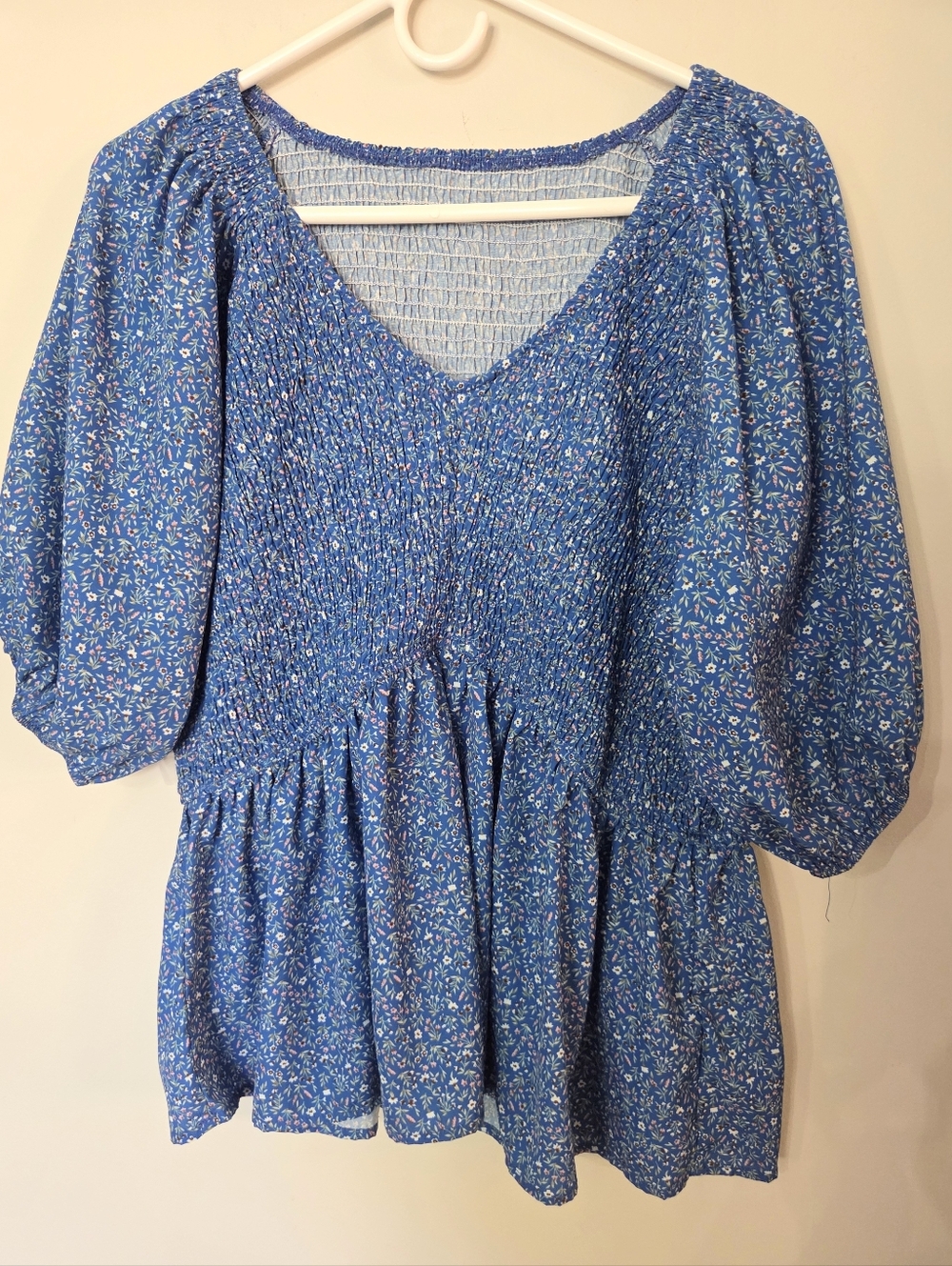 Blue Floral Smocked Peplum Women’s Top